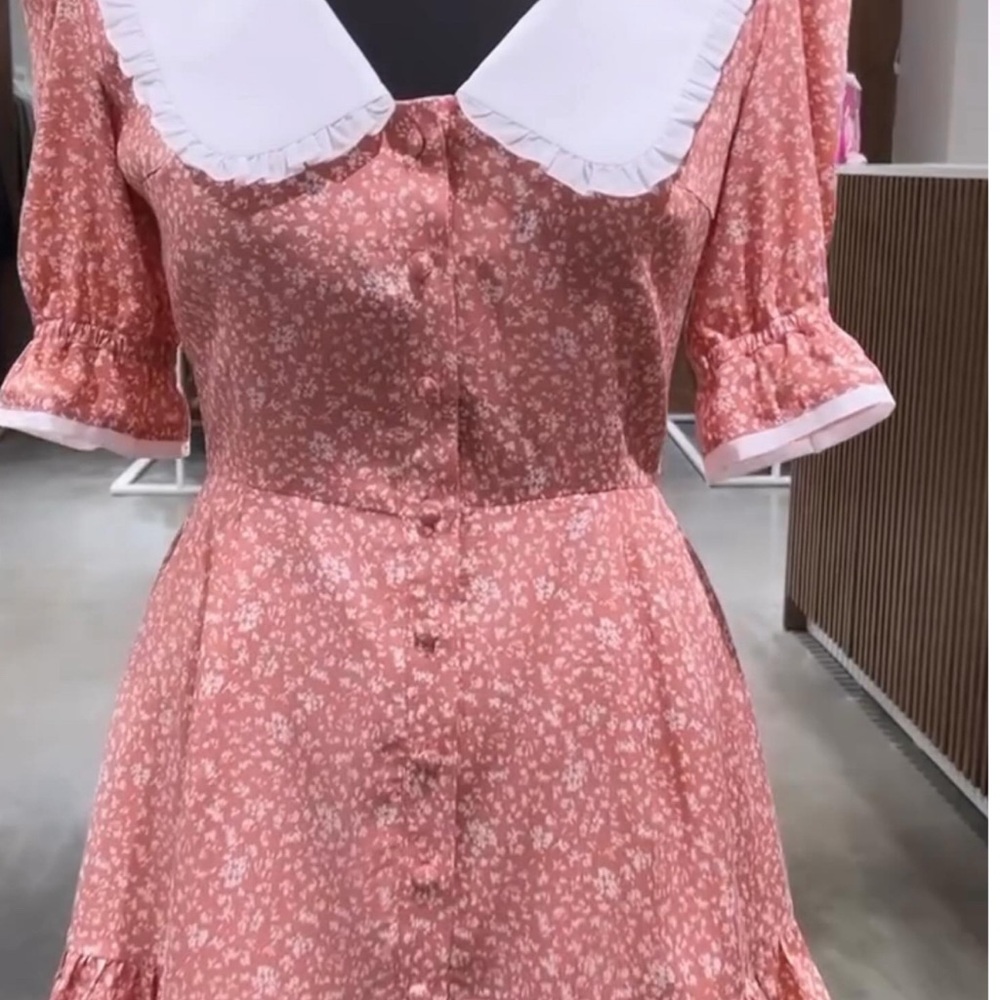 Floral Pink Dress with White Collar